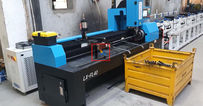 Fully automatic round pipe laser cutting machine in Turkey customer factory, for bed and upholstery fittings manufacturing
